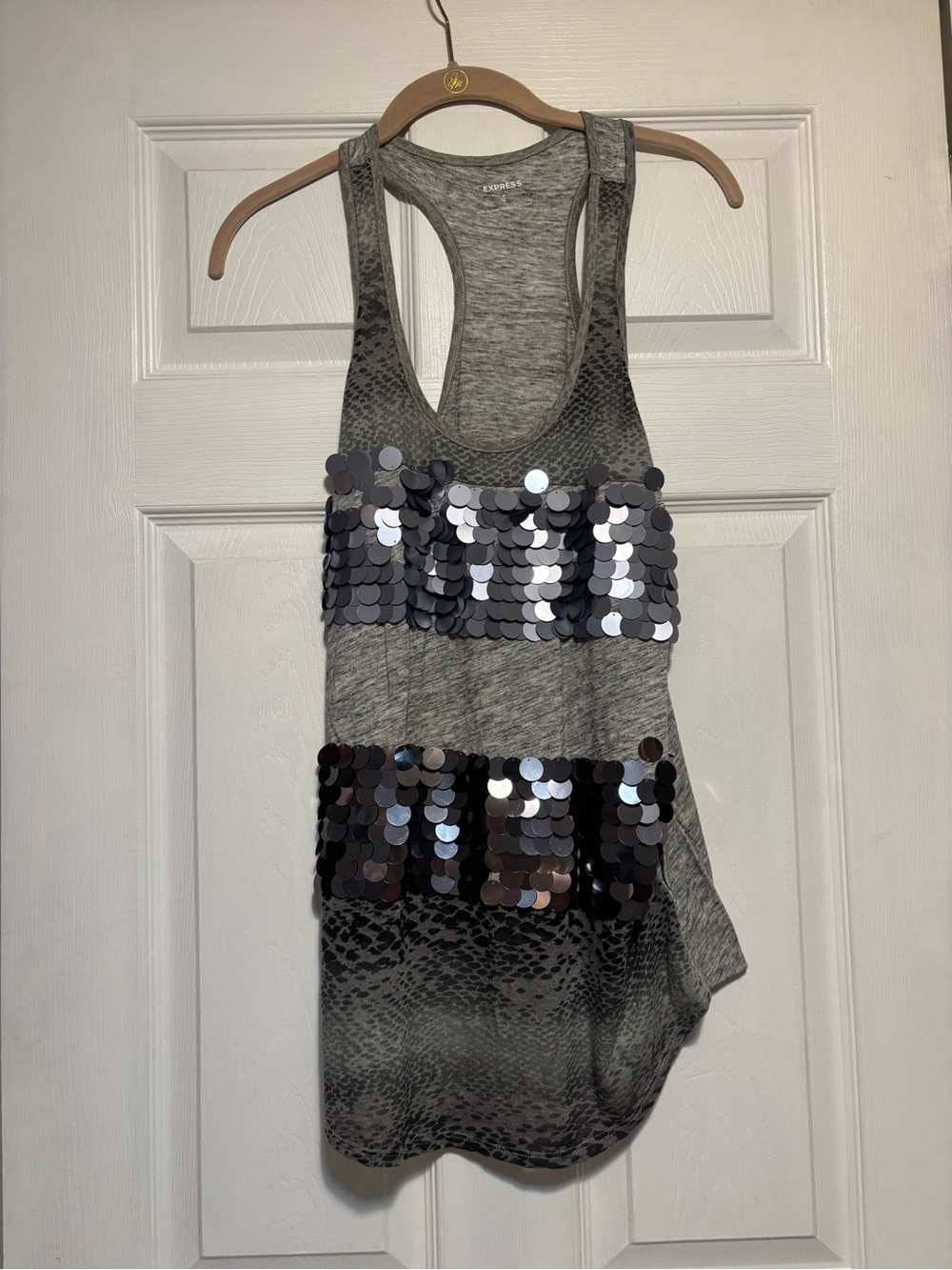 Express Gray Sequin Racerback Tank Top